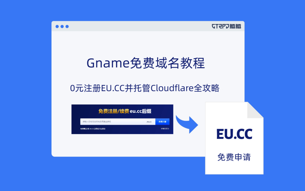 2026最新Gname免费域名教程：0元注册EU.CC并托管Cloudflare全攻略