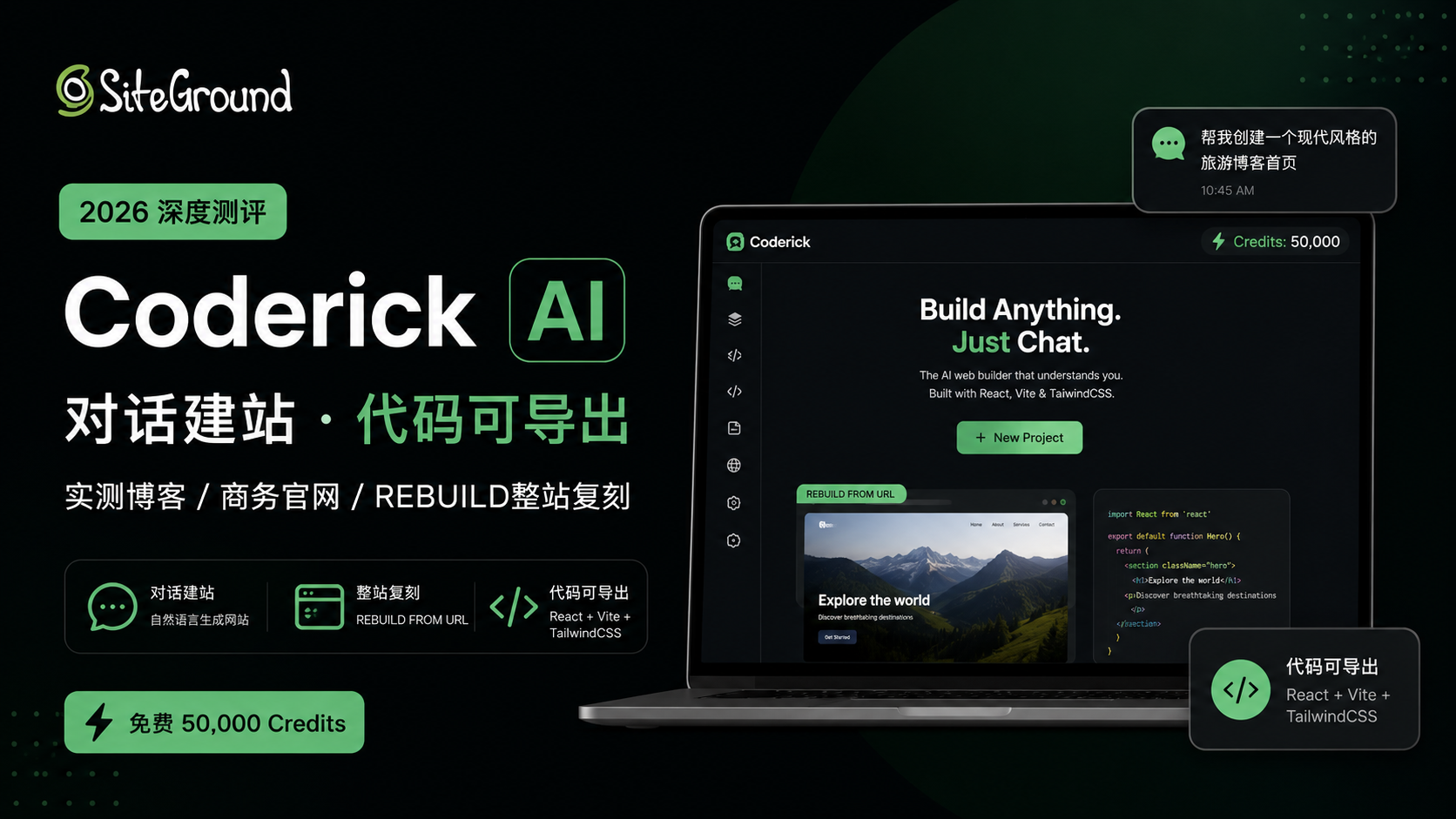 SiteGround Coderick AI深度测评 2026:免费50,000 Credits,实测3个真实项目 48 siteground-coderick-ai-review-cover-2026