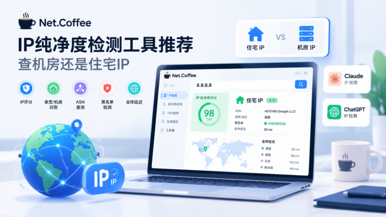 IP 纯净度检测工具推荐:一个页面查清 IP 是机房还是住宅(Net.Coffee 实用指南) 5 net-coffee-ip-check-tool-guide